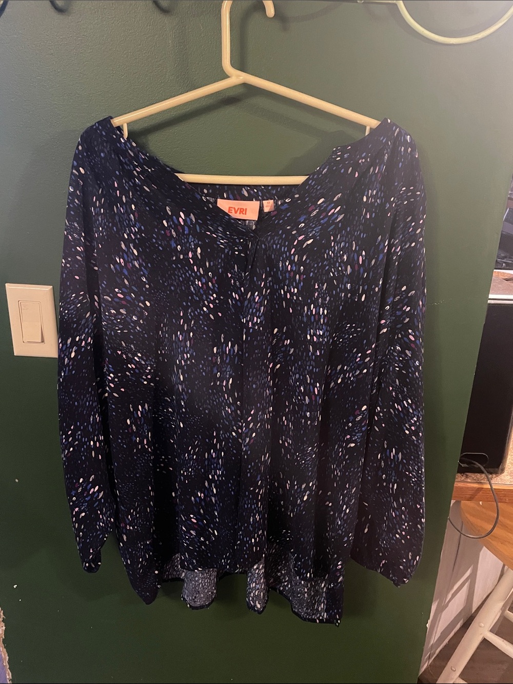 EVRI Navy Multicolor Speckled Long Sleeve Blouse Comfort ware Size 4X
